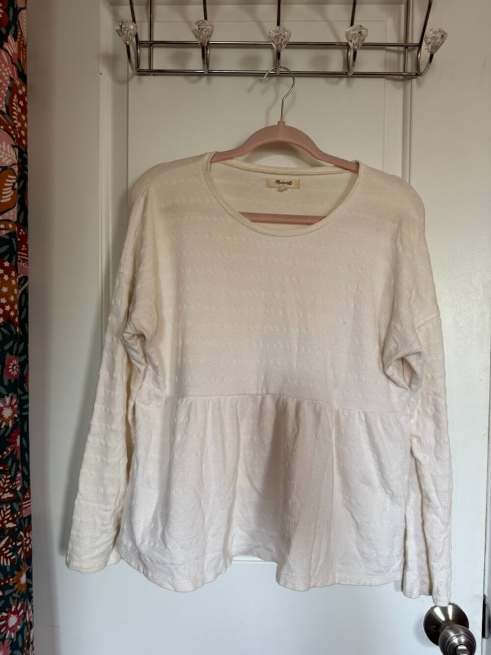 Madewell Textured Jacquard Babydoll Long-Sleeve Knit Tee